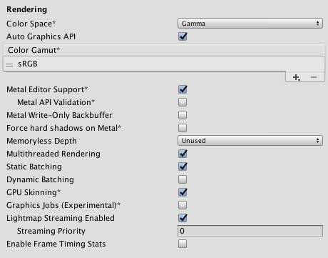 Rendering Player settings for the tvOS platform