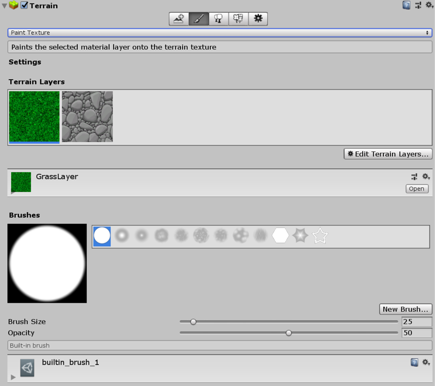 Terrain Inspector の Paint Texture ツール