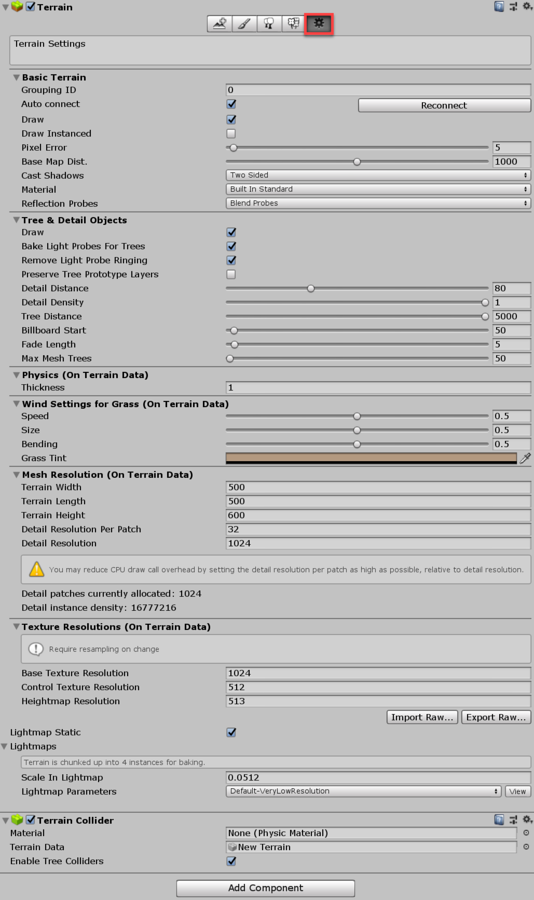 Terrain Settings インスペクター