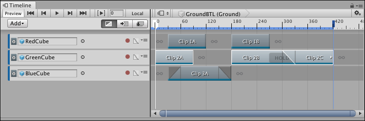 Three clips with gaps and blends are selected