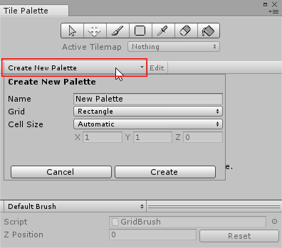 Create New Palette ボタン
