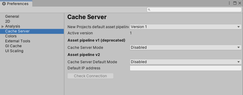 Preferences ウィンドウの Default Cache Server カテゴリ