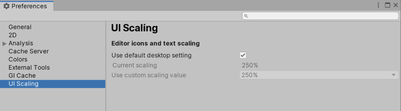 Preferences ウィンドウの UI Scaling スコープ