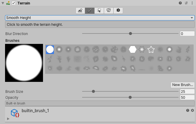 Terrain インスペクターの Smooth Height ツール