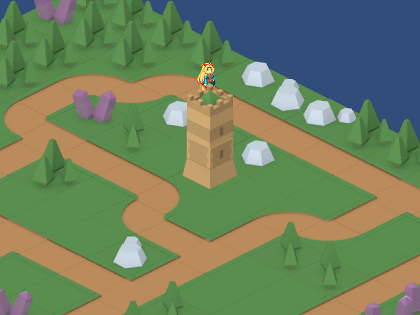 Individual モードでは、キャラクターは塔のスプライトの背後に、しかも地面のスプライトの上に表示できます。