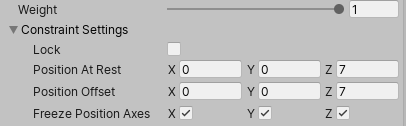 Position Constraint の Weight と Constraint Settings