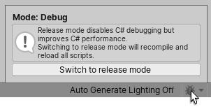 デバッグモードポップアップでは、現在のモードが表示され、モードを切り替えることができ、モードを切り替えた場合の動作についても説明されています。