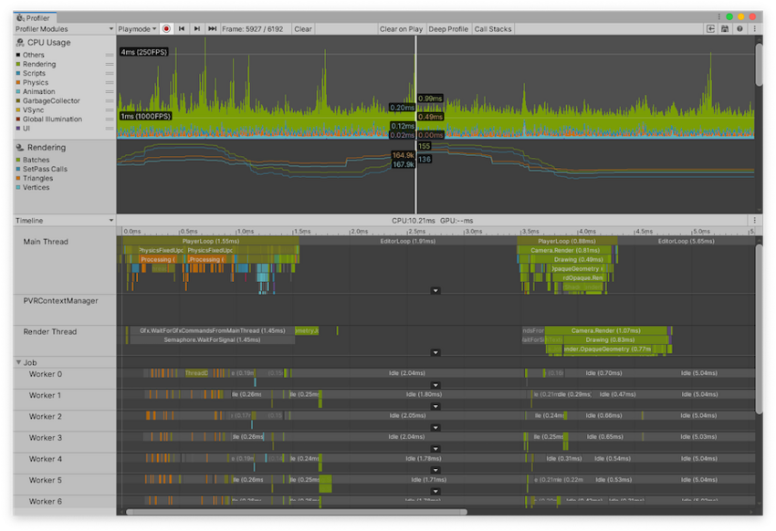 Timeline ビューの CPU Usage プロファイラーモジュール