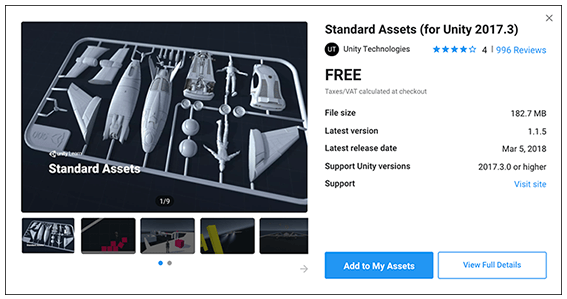 Add to My Assets ボタンをクリックして無料で Asset Store パッケージをダウンロードします。