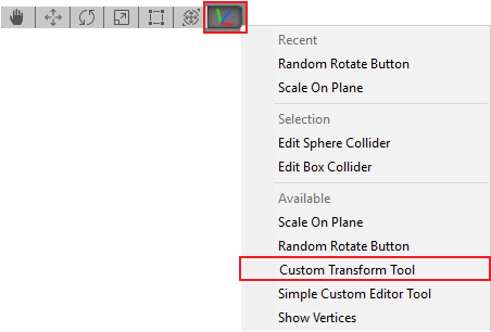 メニューから Custom Transform Tool を選択すると、シーンビューのツールバーにアイコンが表示されます