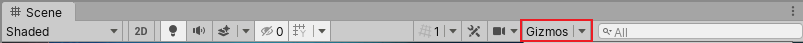 Scene ビューの Gizmos ボタン