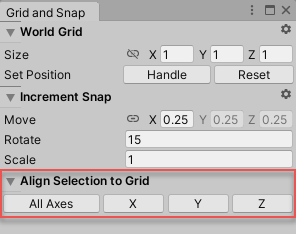 Grid and Snap ウィンドウの Align Selection to Grid セクション
