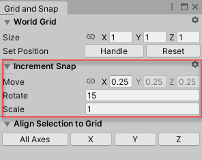 Grid and Snap ウィンドウの Increment Snap セクション