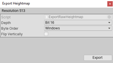 Export Heightmap ウィンドウ