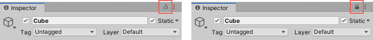 アンロック状態 (左) とロック状態 (右) の Inspector のロックボタン