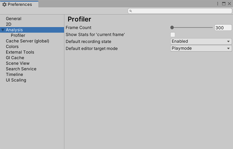 Preferences ウィンドウの Analysis