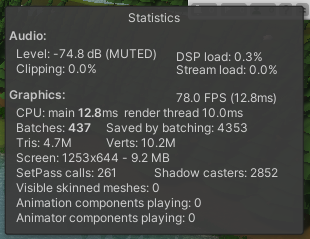 The Rendering Statistics Window Unity マニュアル