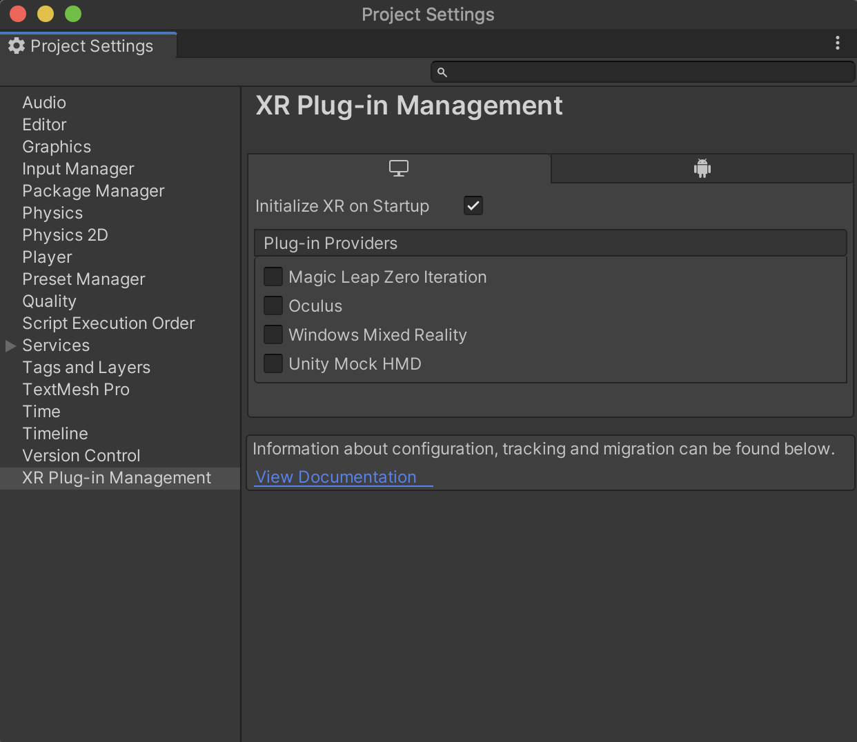ノート: XR Plug-in Management をインストールする前に、アップグレードに関連するスクリプトのエラーを修正することをお勧めします。