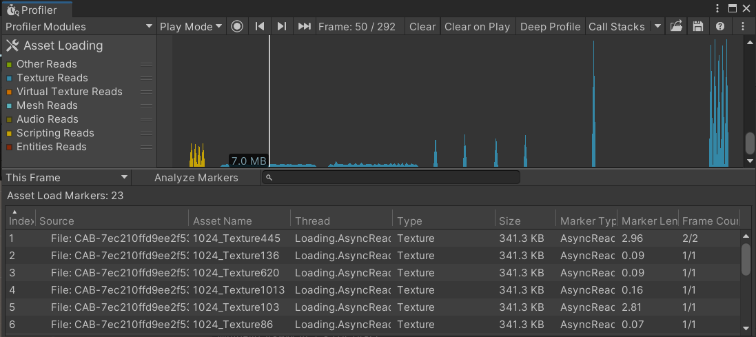 Asset Loading Profiler module - Unity マニュアル