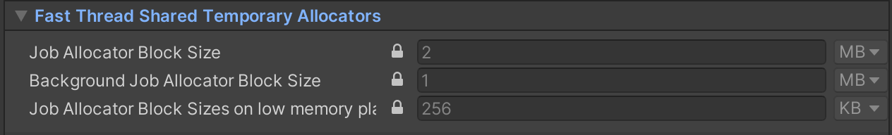 エディターの Fast Thread Shared Temporary Allocators のデフォルト値