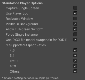 Player Options settings for Desktop platforms