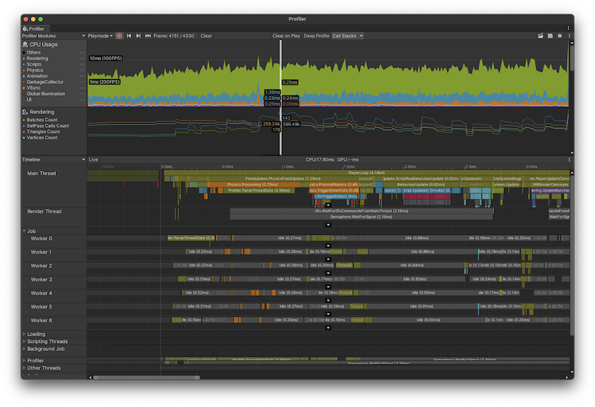 CPU Usage プロファイラーモジュール - Unity マニュアル