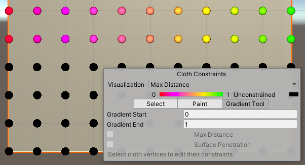 Gradient モードの Cloth Constraints ツール