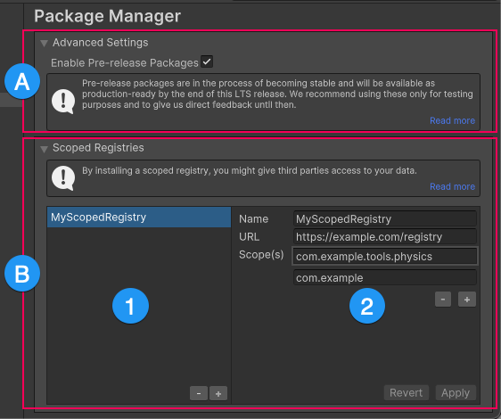 Properties for the Package Manager