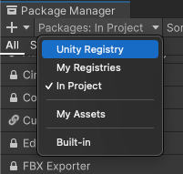 スコープを Unity Registry に変更