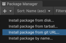 Install package from git URL button