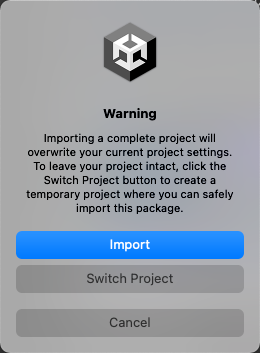 Dialog for importing a complete project