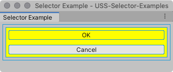 背景が黄色になった container2 と OK ボタン