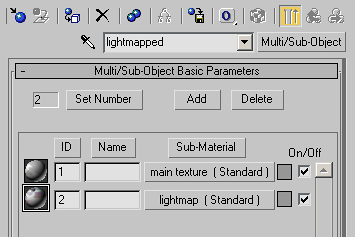 Multi/Sub Object オブジェクトを使用した 3ds Max での Lightmapping に設定された別のマテリアル