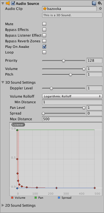 Audio Clip プロパティで効果音ファイルが参照されています