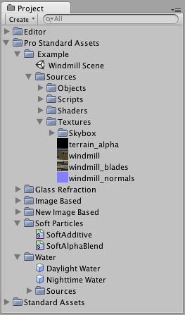 プロジェクトビューは全てのソースファイルと <span class="doc-keyword">Prefab</span> を表示します。