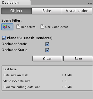 メッシュレンダラー用の Occlusion Culling ウインドウ