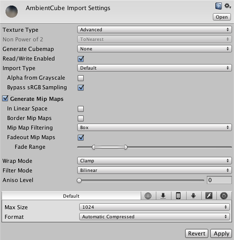 Advanced Texture Importer Settings ダイアログ