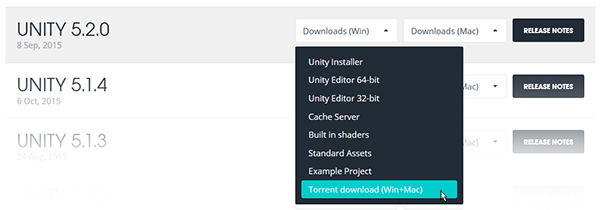 Unity を Torrent でダウンロードするための torrent ファイルをダウンロード