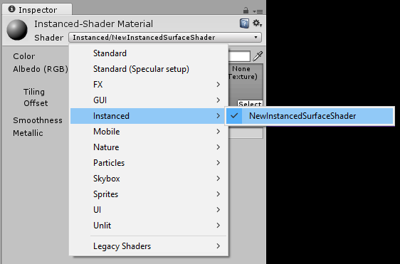 Standard Instanced Shader をマテリアルに指定