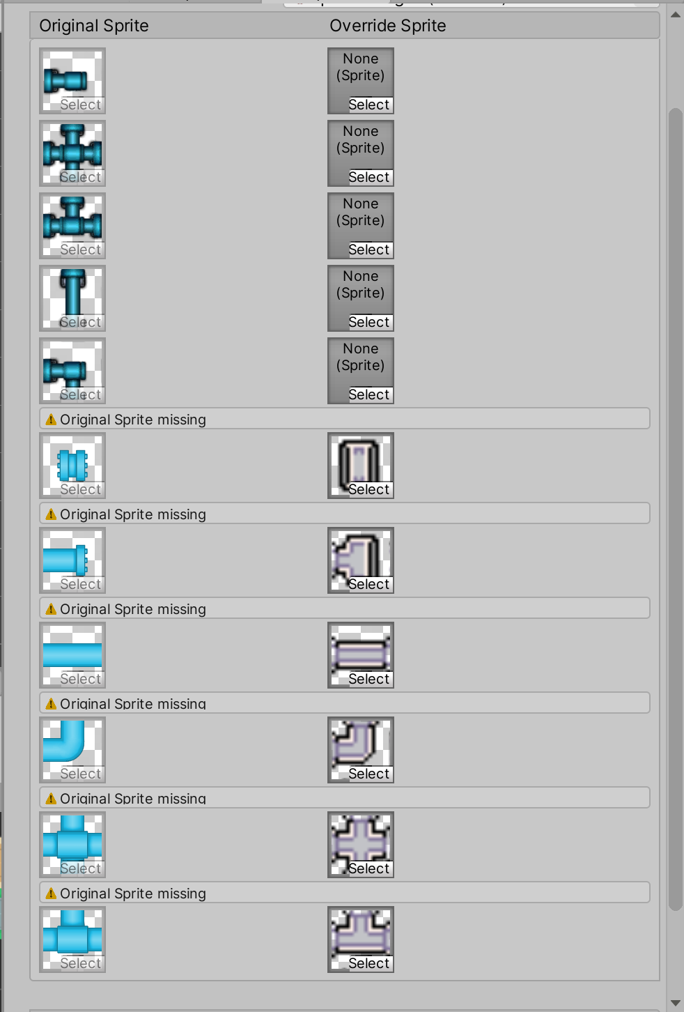 元のスプライトがない状態の Rule Override Tile エディター