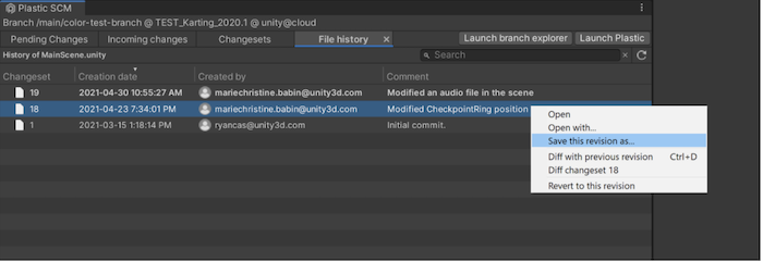 File history ビュー