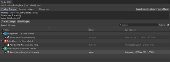 Pending Changes タブ