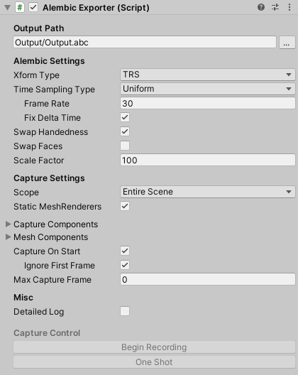 Export Settings ウィンドウ