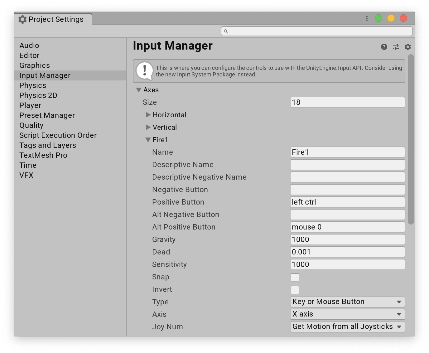 以前の Input Manager での Fire1 Action