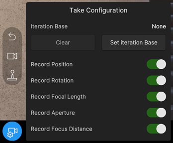 Take Configuration ウィンドウ