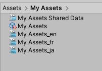 English、French、Japanese の Asset Table Collection の例