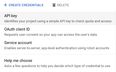 API キーか OAuth クライアント ID を選択します。