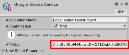 Google Sheets Provider API Key