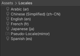 Unity がプロジェクト内のアセットファイルとしてロケールを生成します。