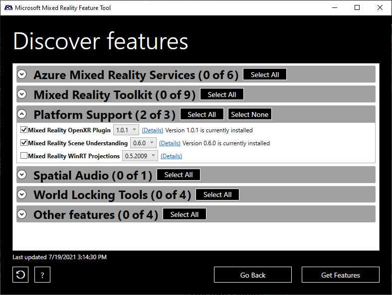 Microsoft Mixed Reality Feature Tool